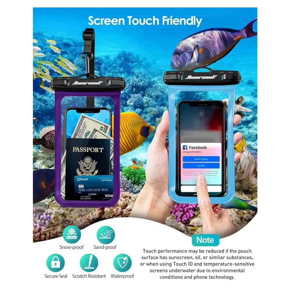 Hiearcool BEACH ESSENTIALS-SUPERIOR WATERPROOF Phone Pouch set of 2 Teal Blue